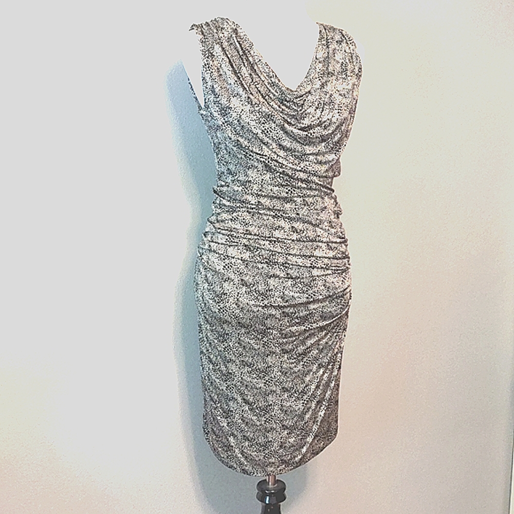 Ruched Sleeveless Cowl Neck Dress Medium
